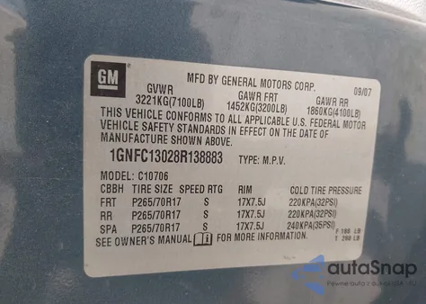 2008 Chevrolet Tahoe Ls from USA, damaged, VIN 1GNFC13028R138883